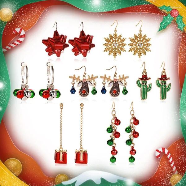 Pendientes colgantes Cactus de Navidad Cinta de copo de nieve para mujer Lindo Elk Campana de dibujos animados Regalos Borla Gotas para las orejas Accesorios Joyería de fiesta