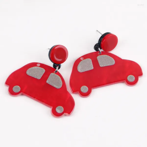 Boucles d'oreilles en pente Noël mignon rouges voitures en acrylique drop pour les femmes