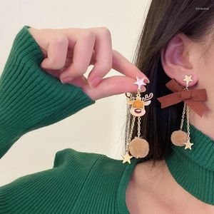 Dangle Oorbellen Kerst Elanden Kwastje Vrouwen Asymmetrische Ster Haarbal Lange Trendy Verklaring Geschenken Sieraden