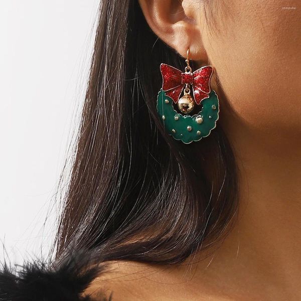 Boucles d'oreilles pendantes de noël pour femmes, bijoux de déclaration de vacances, cloches à nœud, couronne, cadeau pour filles, vente en gros