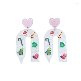 Boucles d'oreilles en peluche de Noël étude en forme de coeur Elk Candue de neige Candue transparente imprimé acrylique décoration
