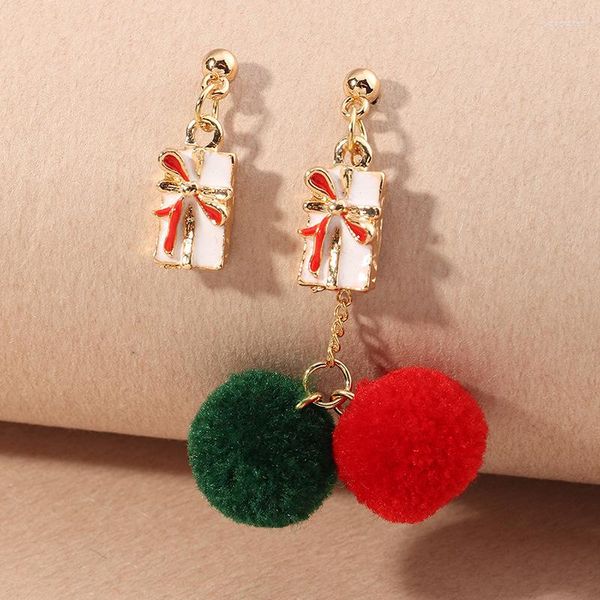 Boucles d'oreilles pendantes noël en peluche boule gland longue goutte pour les femmes rouge coton soie tissu frange 2023 mode femme bijoux cadeau