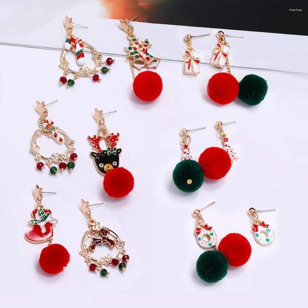 Pendientes colgantes Serie de Navidad Elk Zapatos de árbol de Navidad Campanas de piruleta de Papá Noel Bola verde roja Borla Pendiente de gota Regalos de fiesta de Navidad