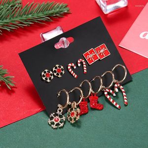 Boucles d'oreilles pendantes Noël Ensemble de 6 béquilles Taille cadeau Flocon de neige Chaussures rouges Alliage Combinaison simple