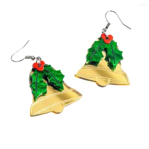 Dangle Oorbellen Kerstboom Bladeren Berry Acryl Hangers Voor Vrouwen Goud Kleur Spiegel Jingle Bell Drop Earring Kerst Sieraden