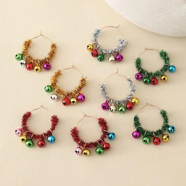 Boucles d'oreilles pendantes, décoration de couronne de noël, clochette colorée pour femmes, guirlande festive, cerceau, bijoux, vente en gros