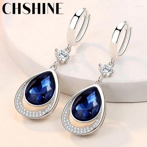 Dangle Oorbellen CHSHINE 925 Sterling Zilver Water Drop Saffier Voor Vrouwen Bruiloft Banket Party Gift Mode-sieraden