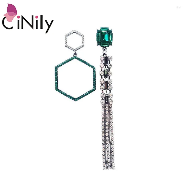 Pendientes colgantes Cinily Long Línea Tassel colgante plateado VERDE VERDE NEGRO CZ Cristal Piedra Cóctel de arete Llenado Joyería