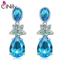 Bengelen oorbellen Cinily Waterdrop for Women Girl White Gold Ploated Star Drop Earring Aquamarine Cubic Zirkoon Fashion Jewelry cadeau