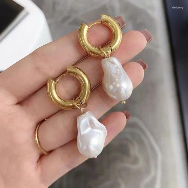 Boucles d'oreilles pendantes en forme de cercle, Vintage, perle baroque, clip d'oreille rond pour femmes, bijoux élégants, cadeau de fête, 2024