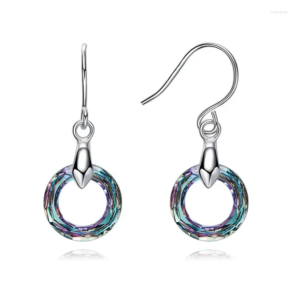 Boucles d'oreilles pendantes pour femmes, anneau circulaire, goutte de pierre fantaisie, cristaux d'autriche, bijoux carrés, couleur argent, grand pendentif Pendientes