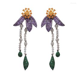 Boucles d'oreilles pendantes CIZEVA 2023 marque rétro noir or couleur bijoux Long gland élégant fleur boucle d'oreille pour les femmes