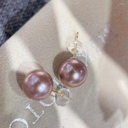 Pendientes colgantes Classic de 9-10 mm South Sea Round Purple Pearl Earring18K