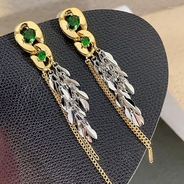 Pendientes colgantes Clásico Encanto Hojas Borlas Pendiente Cadena de estilo exagerado Joyería de circonio cúbico vintage Joyería delicada de moda