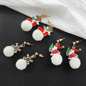 Boucles d'oreilles pendantes classiques, bijoux de noël, bottes de flocon de neige en cristal, arbre, pompon blanc, pendentif, cadeaux pour amis