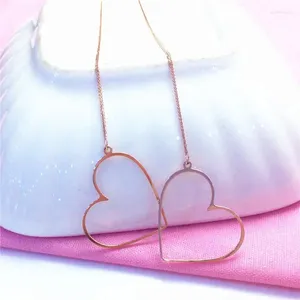 Boucles d'oreilles pendantes en forme de cœur pour femmes, modèles classiques, en or violet 585, plaqué Rose 14K, Simple, longue ligne d'oreille, bijoux de fête