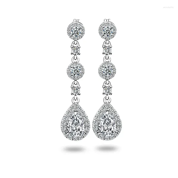 Pendientes colgantes joyería para fiesta de compromiso clásica oro blanco de 18k forma de pera moissanita diamante pendiente largo de boda para mujer