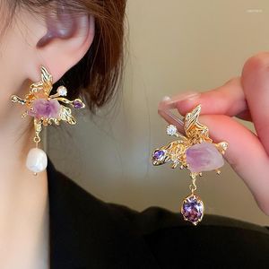 Bengelen oorbellen klassieke prachtige kristal oorrang delicate vlinder sieraden trendy natuurlijk gevormde parel voor vrouwen romantische sieraden