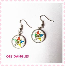 Boucles d'oreilles pendantes Classic Fashion Order Of The Eastern Star Station Boucle d'oreille ronde en acier 18 mm Verre Main Make OES Classy Dangles OGE023