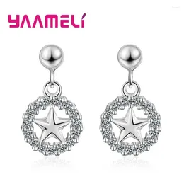 Dangle Oorbellen Klassieke volksstijl Sport Casual Dubbele kleur Charmant Rond met geometrische vijfpuntige ster 925 sterling zilveren oorstekers