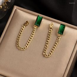 Dangle Boucles D'oreilles Classique Géométrique Rectangle Vert Verre En Acier Inoxydable Chaîne Gland Tempérament Insolite Accessoires Pour Femme Bijoux