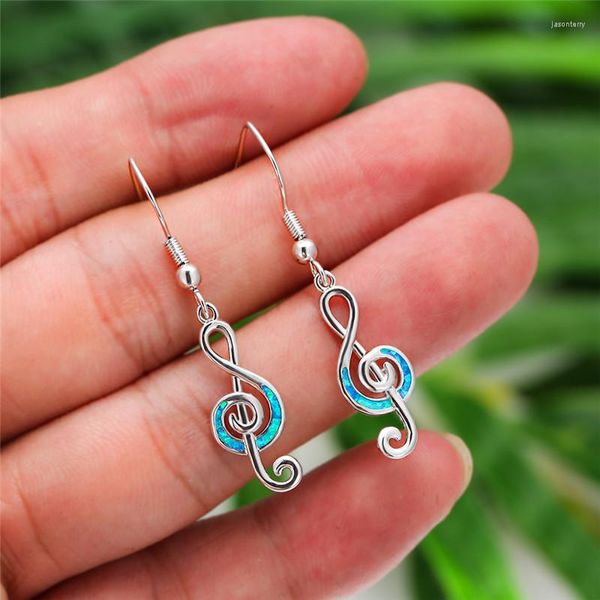 Boucles d'oreilles pendantes classique creux Note de musique mignon femme blanc bleu opale goutte Boho couleur argent mariage pour les femmes