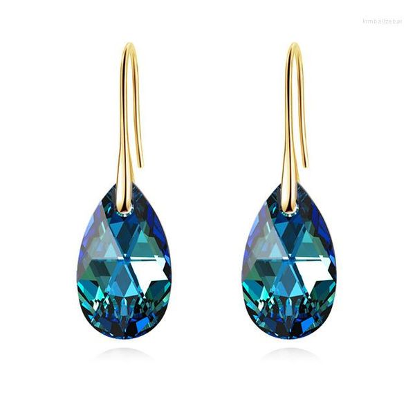 Pendientes colgantes Clásico coreano Gota en forma de pera Cristales genuinos Color plata Gran colgante Joyería de Austria Elementos para mujeres Parte