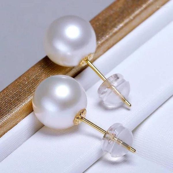 Boucles d'oreilles pendantes Paire classique de 10-11mm Boucles d'oreilles perle blanche des mers du Sud 18k