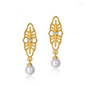 Dangle Boucles D'oreilles Classique Perle Stud Pour Femmes Vintage Arbre Fleur Forme S925 Argent Creux Géométrique Eaalobe Piercing Boucle D'oreille Bijoux