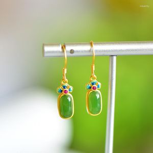 Boucles d'oreilles pendantes classiques en argent incrusté de Chrysoprase fraîche ovale pour femmes, petites et exquises, bijoux de fête de Style chinois classique