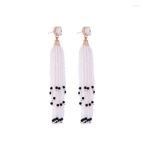 Boucles d'oreilles en peluche classiques de perles noires blanches Fringe en ligne Shopping India Femmes Chunky Long bijoux en gros