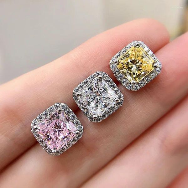 Pendientes colgantes Clásicos Plata de ley 925 4ct Corte princesa Topacio rosa amarillo Piedra preciosa Diamante Compromiso de boda Joyería eterna