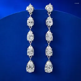 Boucles d'oreilles pendantes Classis Lady Moissanite diamant boucle d'oreille réel 925 bijoux en argent Sterling fiançailles mariage goutte pour les femmes