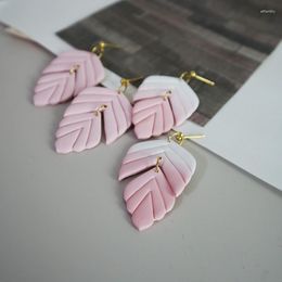 Boucles d'oreilles pendantes argile pour femmes filles Simple mode feuille goutte à la main polymère pendentif boucle d'oreille bijoux accessoire cadeaux