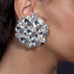 Boucles d'oreilles en peluche en cristal clair acrylique grande pierre ronde géométrique étalon bijoux de mariage pour femmes gouttes de fleur de charme en strass en strass