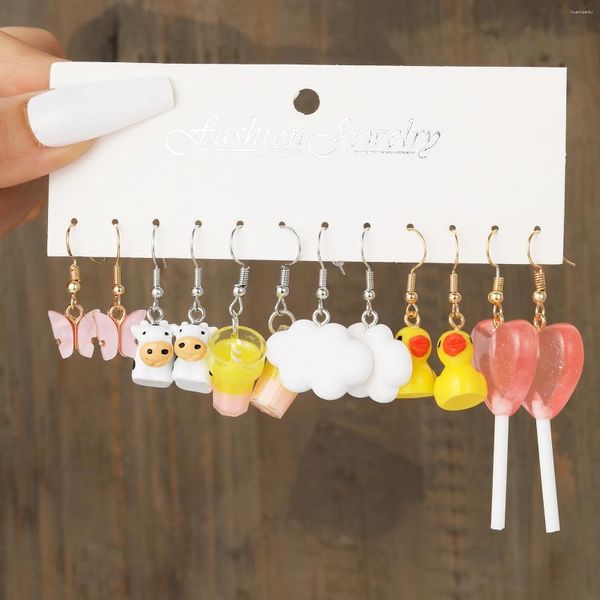 Pendientes colgantes Nube Pato Colgante Mariposa Vaca Juego de dulces 6 piezas