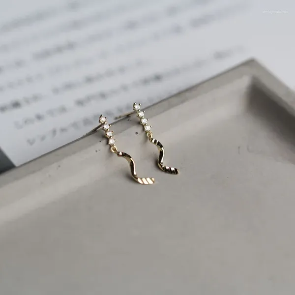 Pendientes colgantes CMajor Pendiente de oro macizo de 9 quilates Temperamento Conexión de taladro de 4 hileras Colgante giratorio Regalo de gota simple y mínimo para mujeres y niños