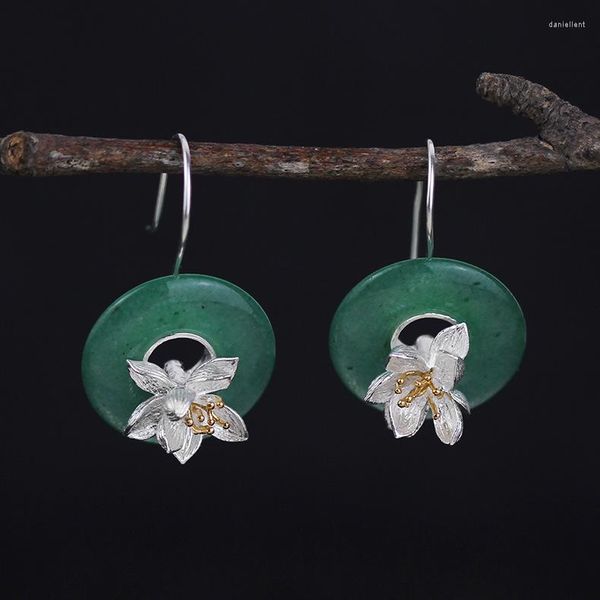 Boucles d'oreilles pendantes CMAJOR Designer 925 Sterling Silver Green Jade Bead Floral Lotus Drop Femmes Filles Original Fine Jewelry Wholesale