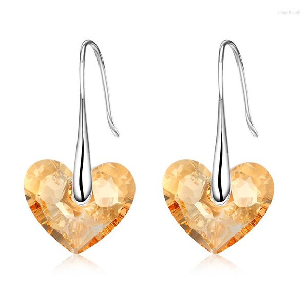 Boucles d'oreilles pendantes COCOM luxe en argent sterling 925 goutte avec coeur d'amour doré cristaux autrichiens bijoux d'oreille cadeau d'anniversaire de mariage