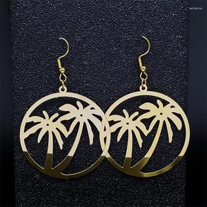 Boucles d'oreilles enveloppe la noix de coco goutte pour femmes en acier inoxydable or couleur océan océan plage île bijoux de vie E1504S01