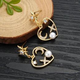 Pendientes colgantes Coeufuedy perla de moda gota de corazón de agua dulce para mujer regalo joyería de circón