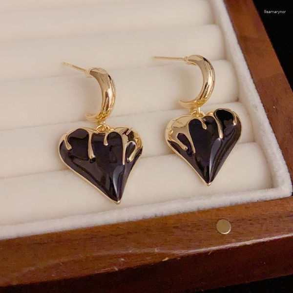 Boucles d'oreilles pendantes Cogonia coeur noir pour femmes de haute qualité cuivre plaqué or concepteur boucle d'oreille goutte bijoux originaux en gros