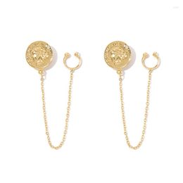 Boucles d'oreilles pendantes en forme de pièce de monnaie, chaîne en métal, pendentif, couleur or, longue goutte, pour femmes et filles, bijoux de fête, cadeaux, vente en gros