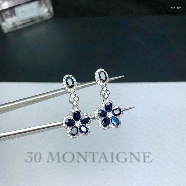 Boucles d'oreilles pendantes CoLife Bijoux Argent Fleur Goutte 3mm 4mm Saphir Bleu Foncé Naturel 925