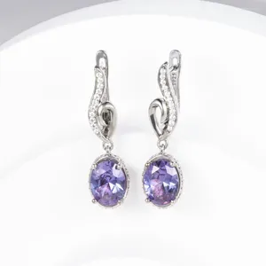 Boucles d'oreilles pendantes à couleur changeante en alexandrite, fermoir en argent sterling 925 pur ovale de 9 à 7 mm, pierre précieuse pour cadeau d'été pour femme, joli bijou