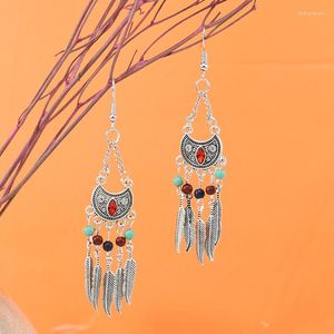 Bengelen oorbellen kleurrijke kralen dames legering veer kwastjes boho etnische hangers jhumka gesneden bohemian vrouw