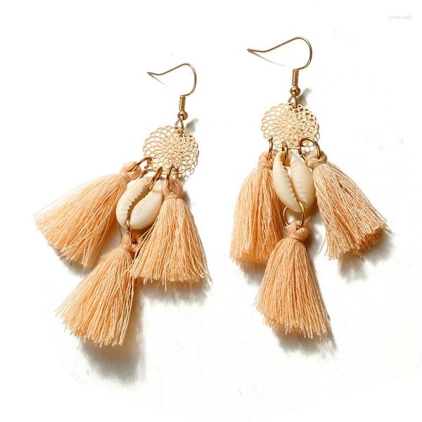 Pendientes colgantes de la borla del cristal colorida para mujeres Oenes de caparazón de la moda Joya de moda Declaración nupcial Fringe Brincos