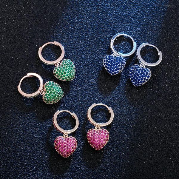 Boucles d'oreilles pendantes en Zircon cubique coloré pour femmes, bijoux de fête de mariage, en forme de cœur de pêche, couleur Rose or argent, tendance 2024