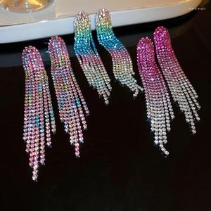 Boucles d'oreilles pendantes colorées incrustées de strass, longues pampilles pour femmes, boucles d'oreilles élégantes, accessoires esthétiques, 2024