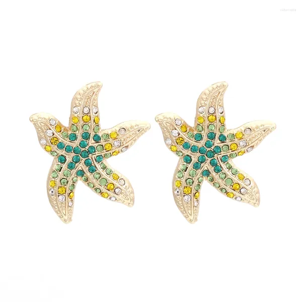 Boucles d'oreilles pendantes en métal avec strass colorés, étoile de mer, mode, Animal de plage, goutte pour femmes, bijoux